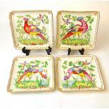 A set of four Chelsea style square plates, the finely potted earthenware dishes with scalloped