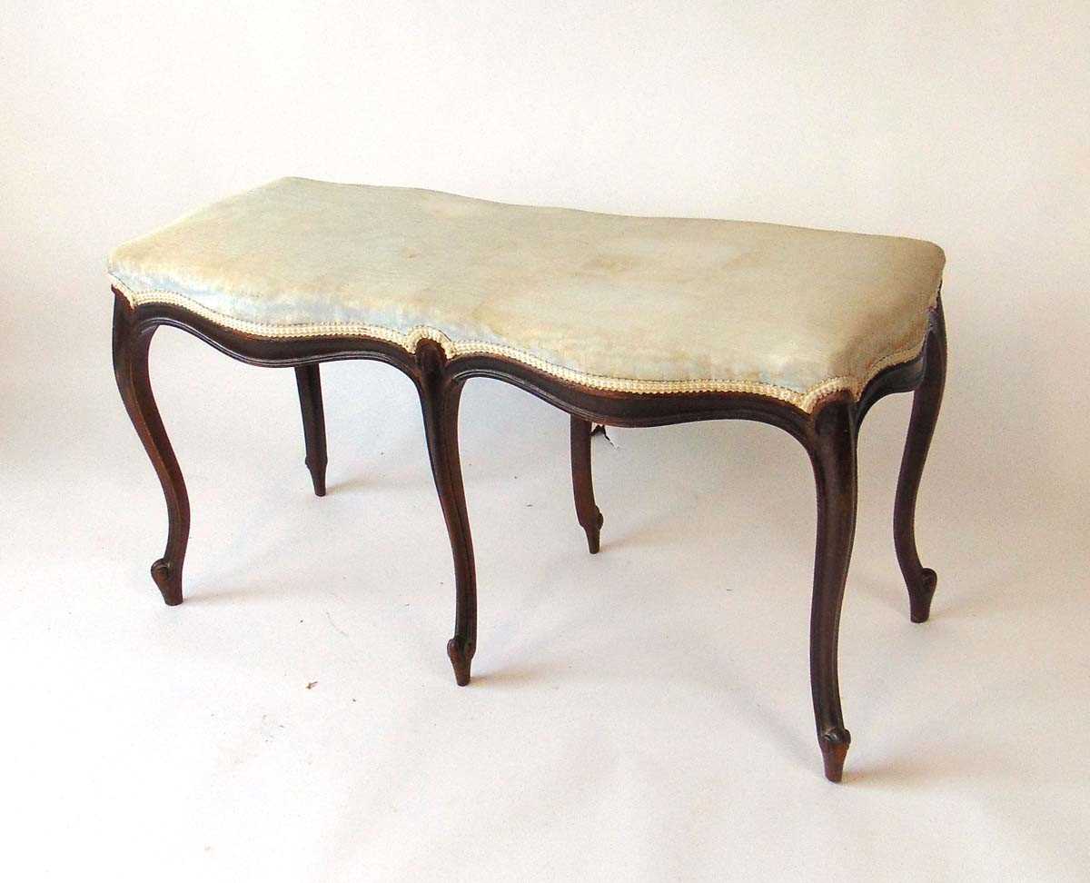 A Victorian mahogany duet stool, with watered silk upholstered seat with horsehair filling, above - Image 2 of 3