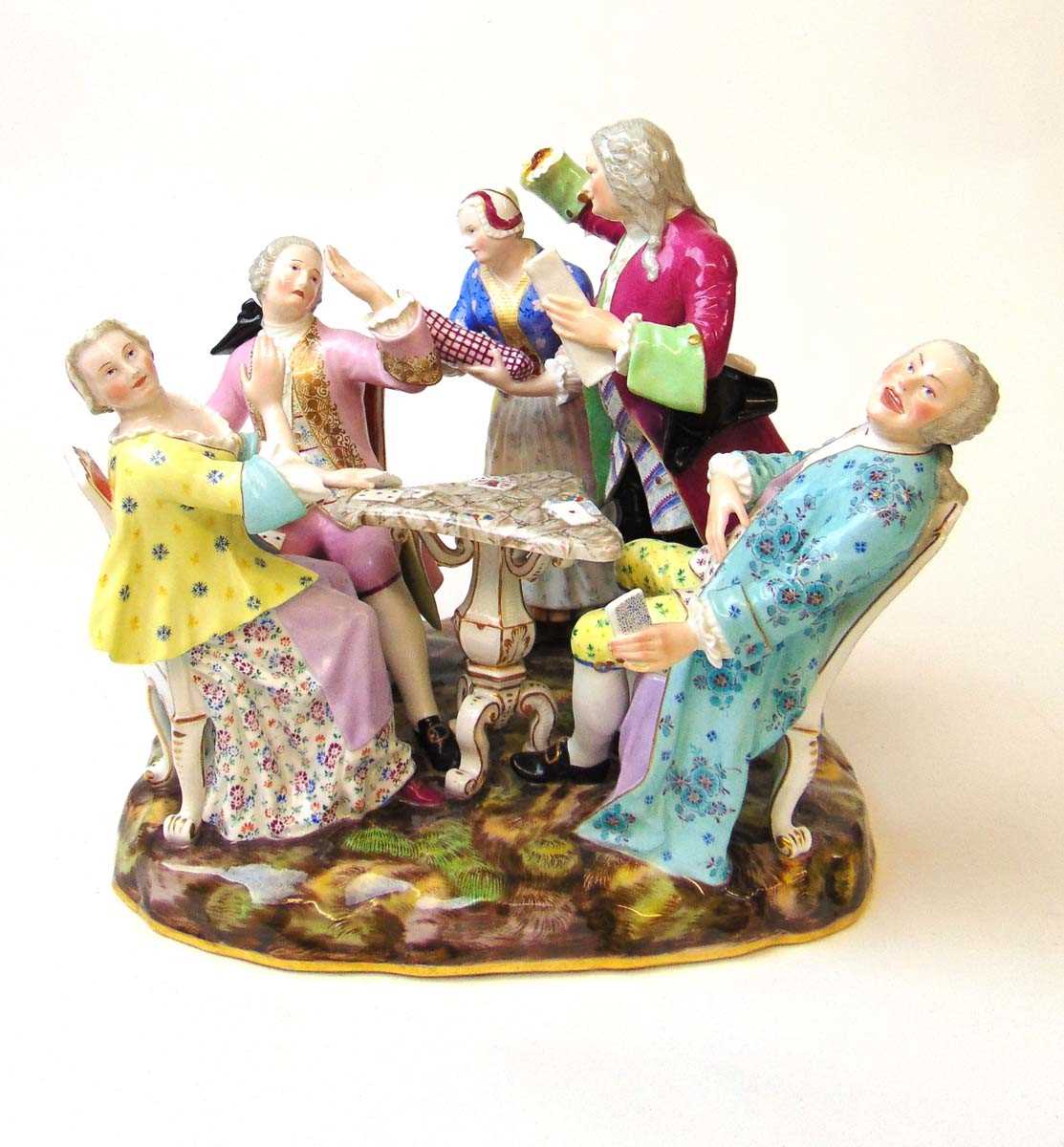 A Meissen porcelain satirical group, 19th century, after the original by J J Kandler, modelled as - Image 2 of 7