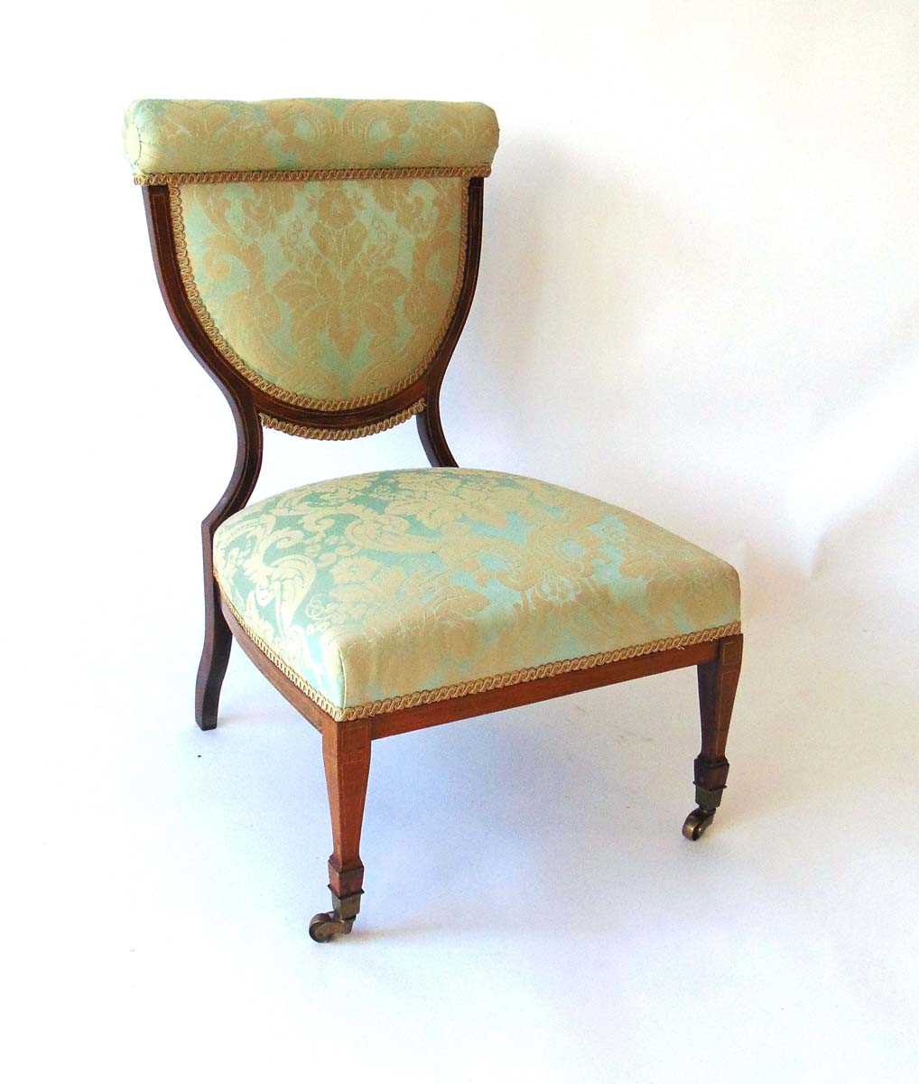 A late Victorian classical revival nursing chair, the rosewood frame with inlaid stringing, the seat - Image 2 of 4