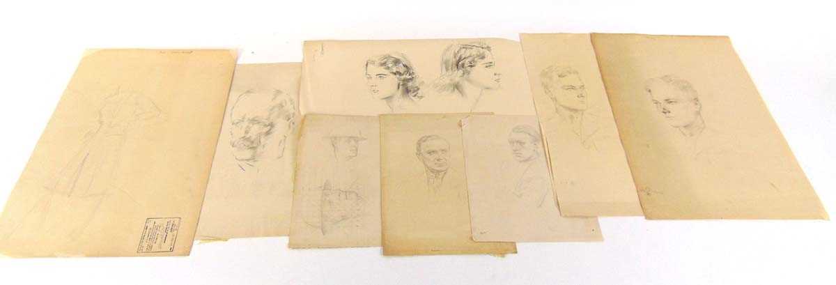 Alfred Kingsley Lawrence RA, RP, (1893 - 1978), a small portfolio of loose pencil sketches, some