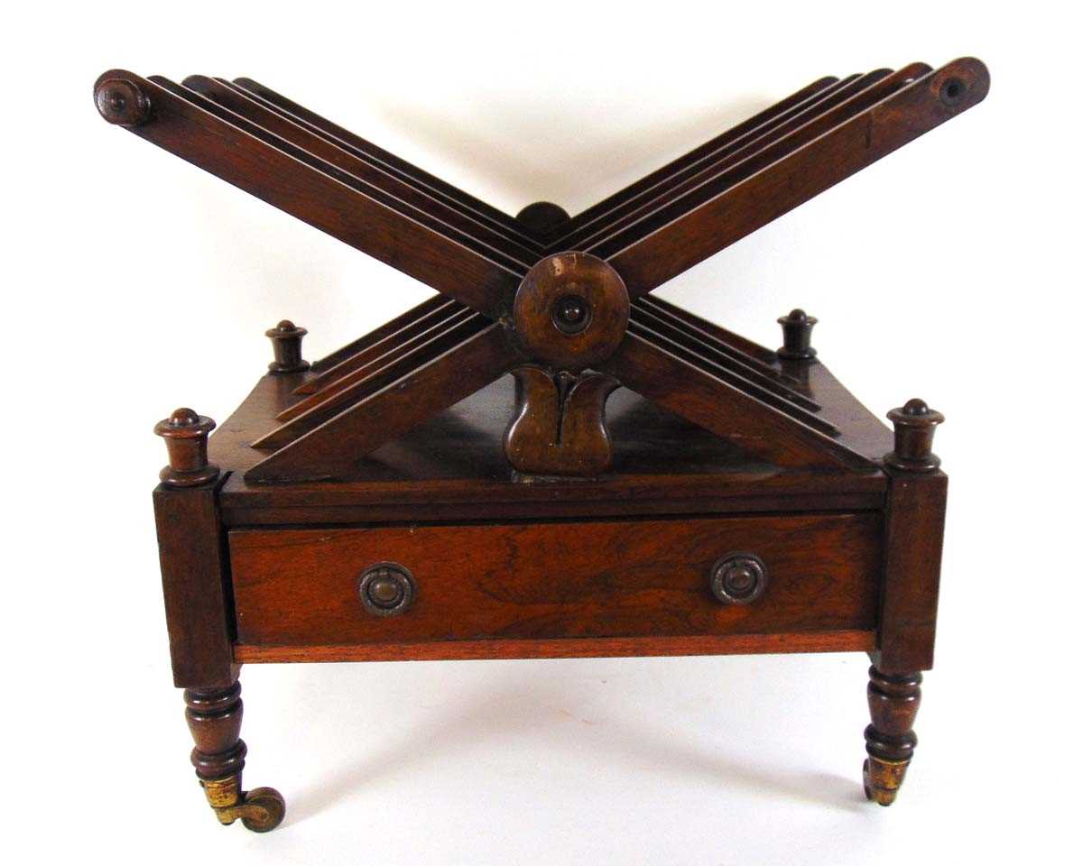 A William IV rosewood four division canterbury, with single drawer, on turned legs with brass - Image 2 of 4