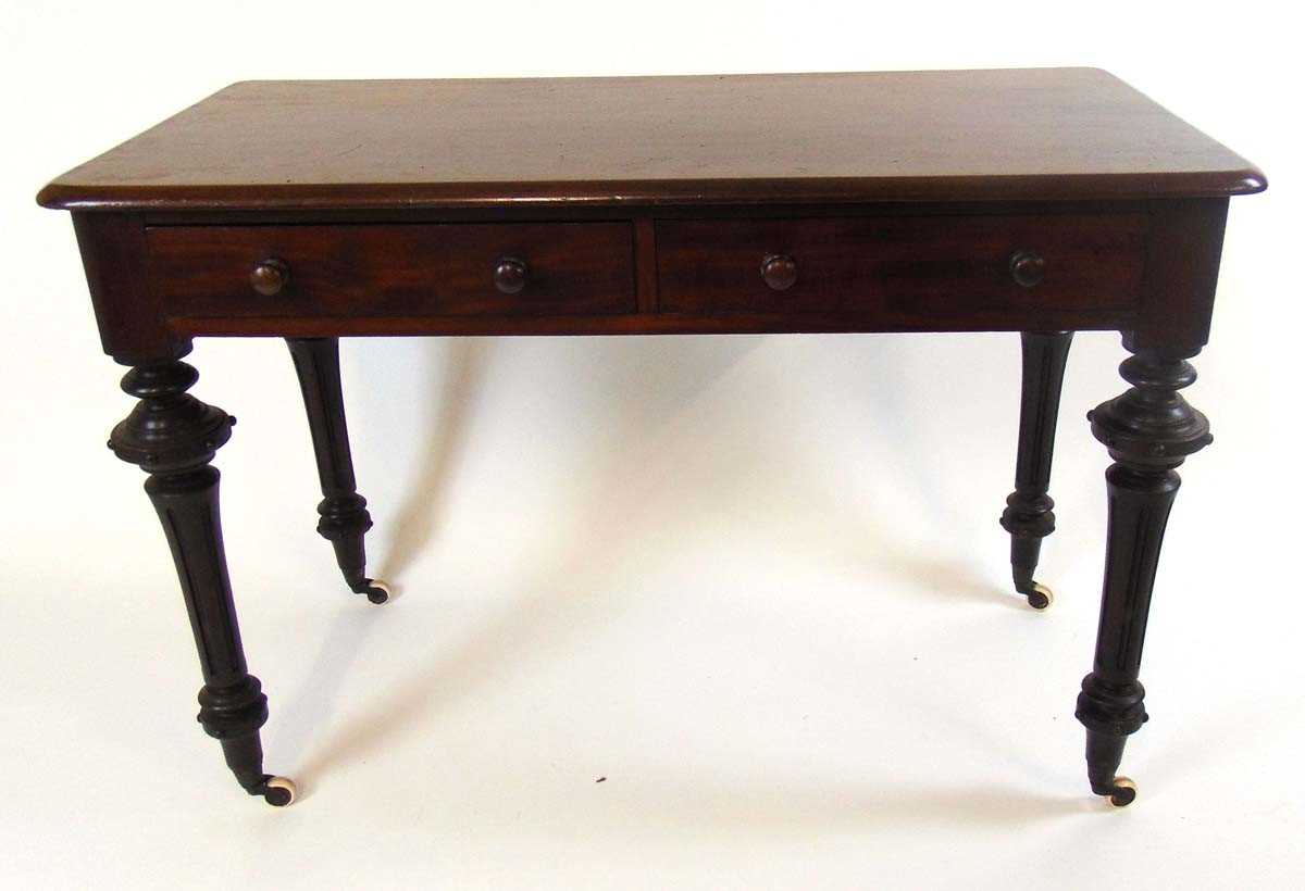 A Victorian mahogany side table, with two short drawers, one stamped Gillows, on gothic style legs - Image 2 of 4