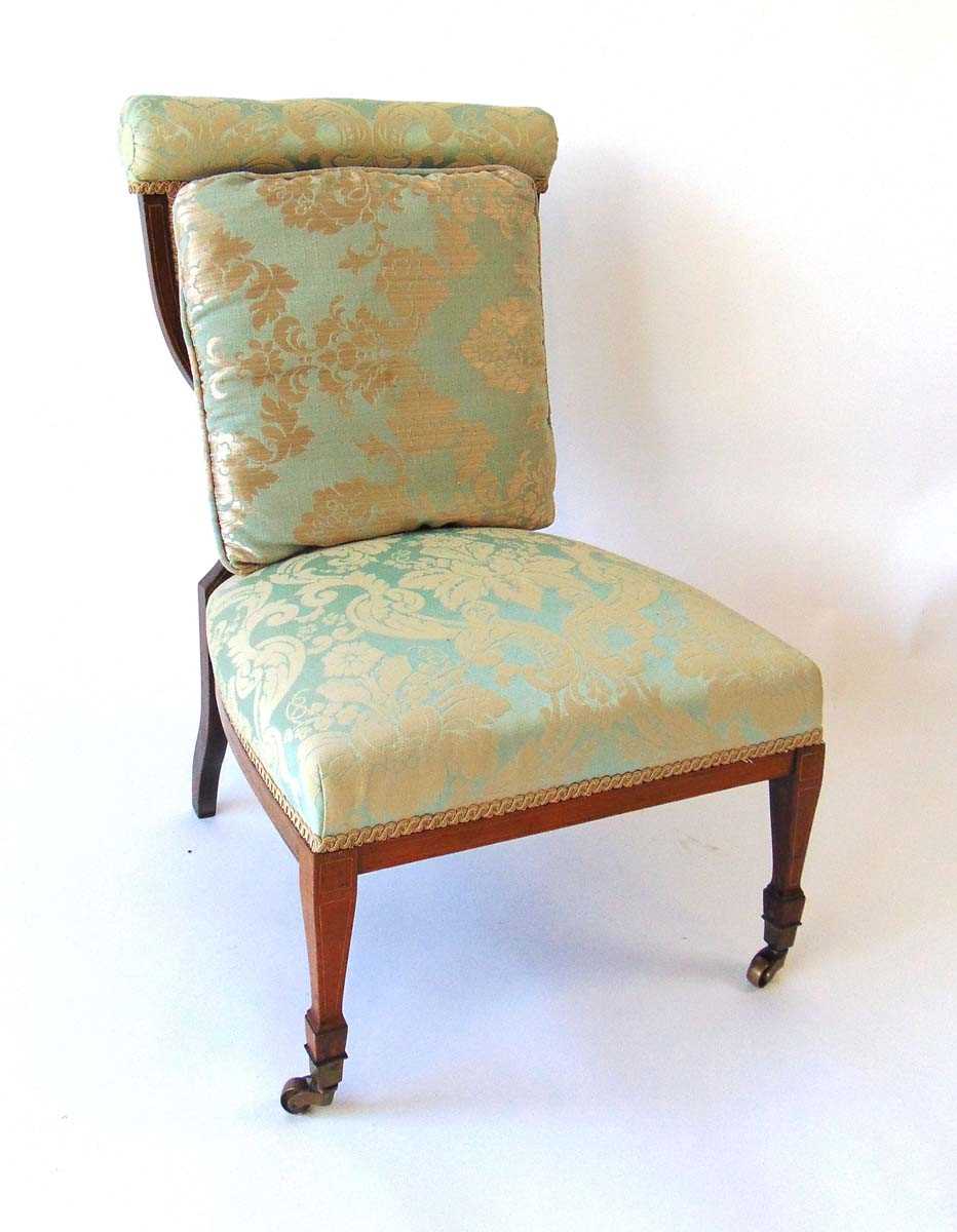 A late Victorian classical revival nursing chair, the rosewood frame with inlaid stringing, the seat - Image 4 of 4