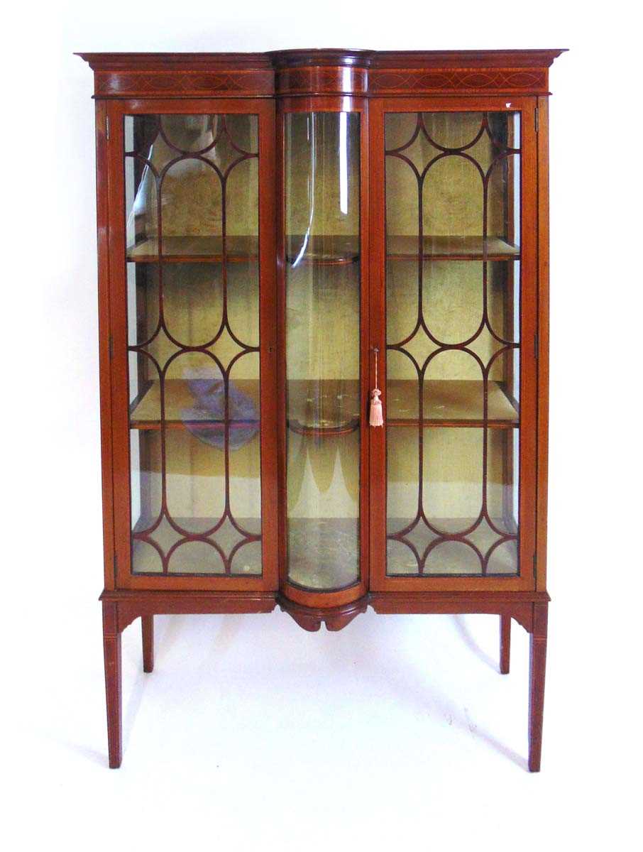 An Edwardian mahogany display case, with satinwood crossbanding and stringing, with bow front glazed - Image 2 of 3