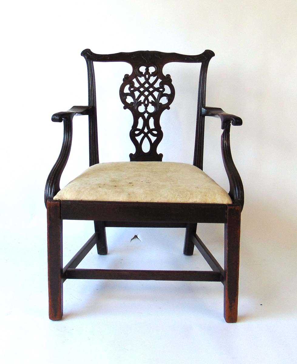 A 19th century mahogany Chippendale style armchair, with carve top rail above a pierced back , - Image 2 of 4