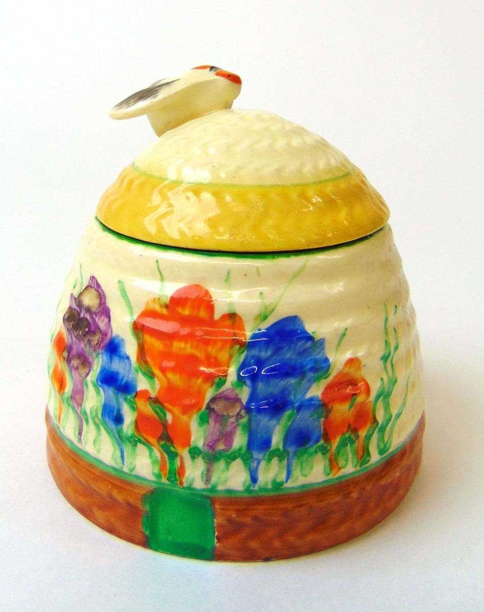 A Clarice Cliff Crocus pattern honey pot, printed marks, 7.5cm high - Image 3 of 4