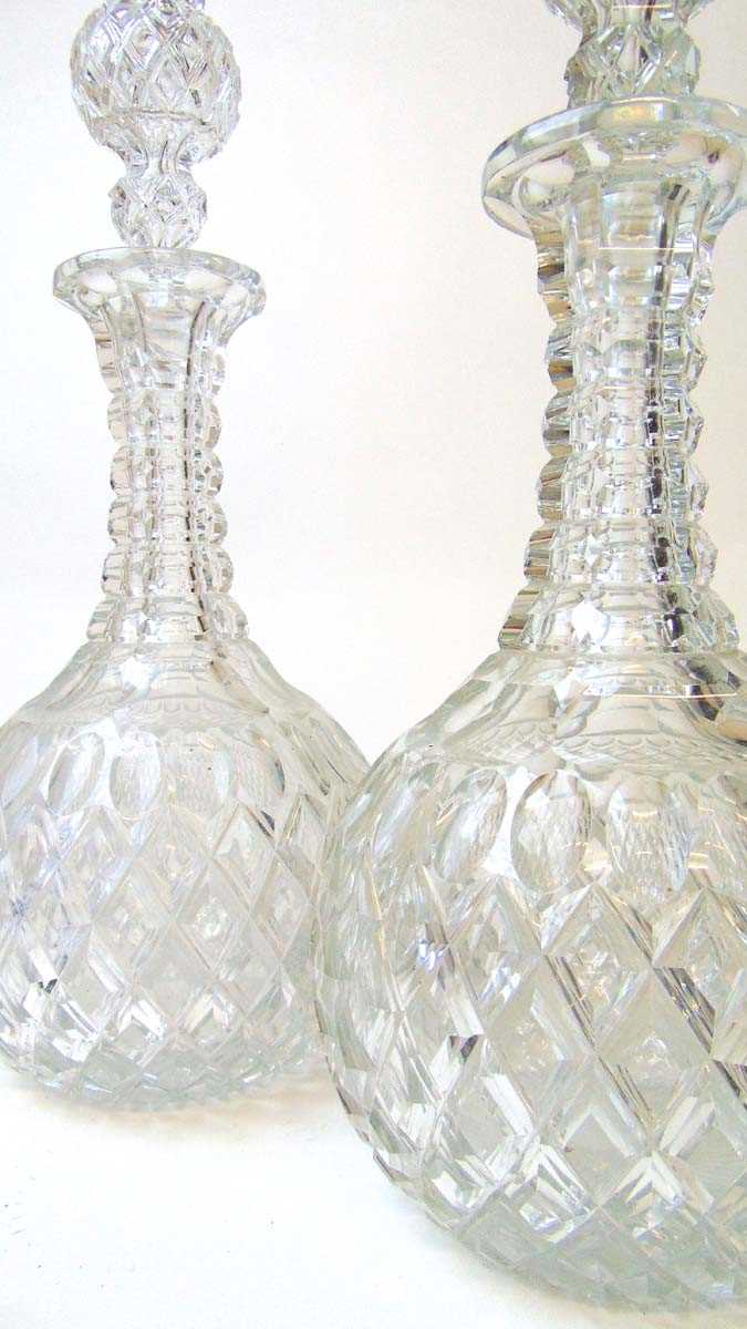 A good pair of early 20th century cut glass decanters, with hollow hob nail decorated stoppers, - Image 3 of 3