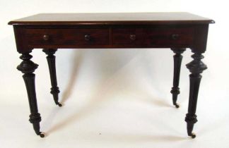 A Victorian mahogany side table, with two short drawers, one stamped Gillows, on gothic style legs