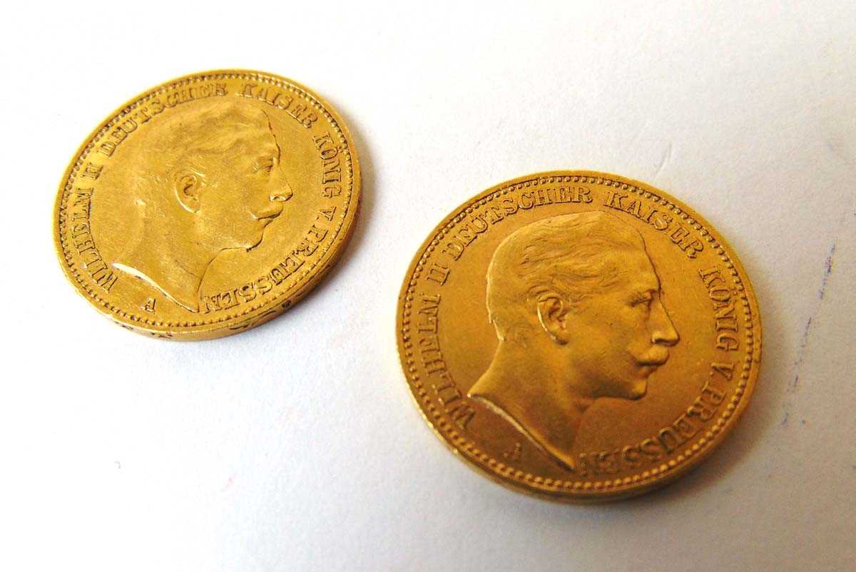 Kingdom of Prussia, Wilhelm II, 2 x gold 20 Deutches Reich Mark, 1904 & 1905, A, Berlin