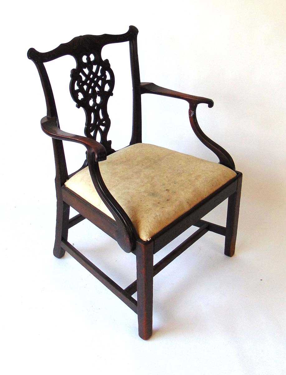 A 19th century mahogany Chippendale style armchair, with carve top rail above a pierced back , - Image 4 of 4