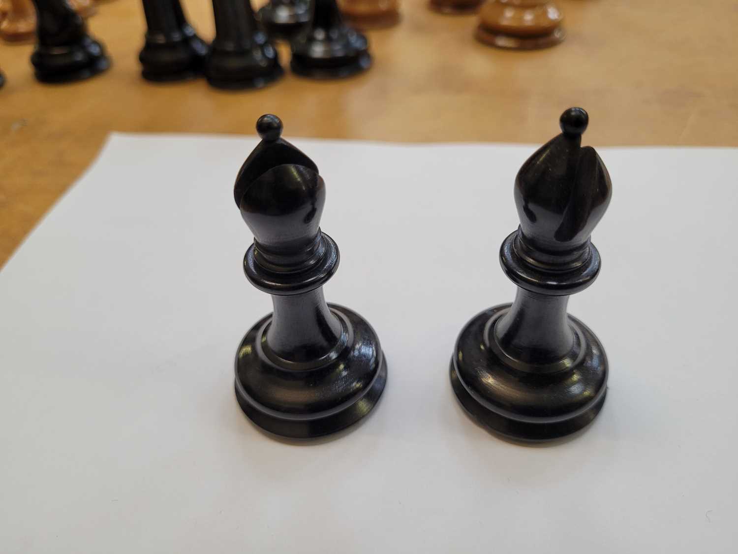 Jacques, London: 'The Staunton Chess Men' boxwood and ebony chess set, mid-19th century, within a - Image 33 of 43