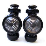 A pair of Model T Ford kerosene tail lights, circa 1915, each with struck patent dates to the