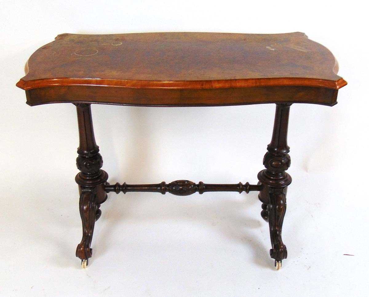 A Victorian burr walnut occasional table, with quarter veneered book matched top with shaped - Image 5 of 5