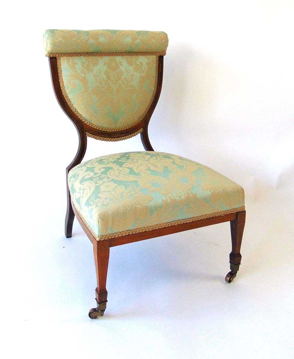 A late Victorian classical revival nursing chair, the rosewood frame with inlaid stringing, the seat - Image 3 of 4