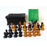 Jacques, London: 'The Staunton Chess Men' boxwood and ebony chess set, mid-19th century, within a