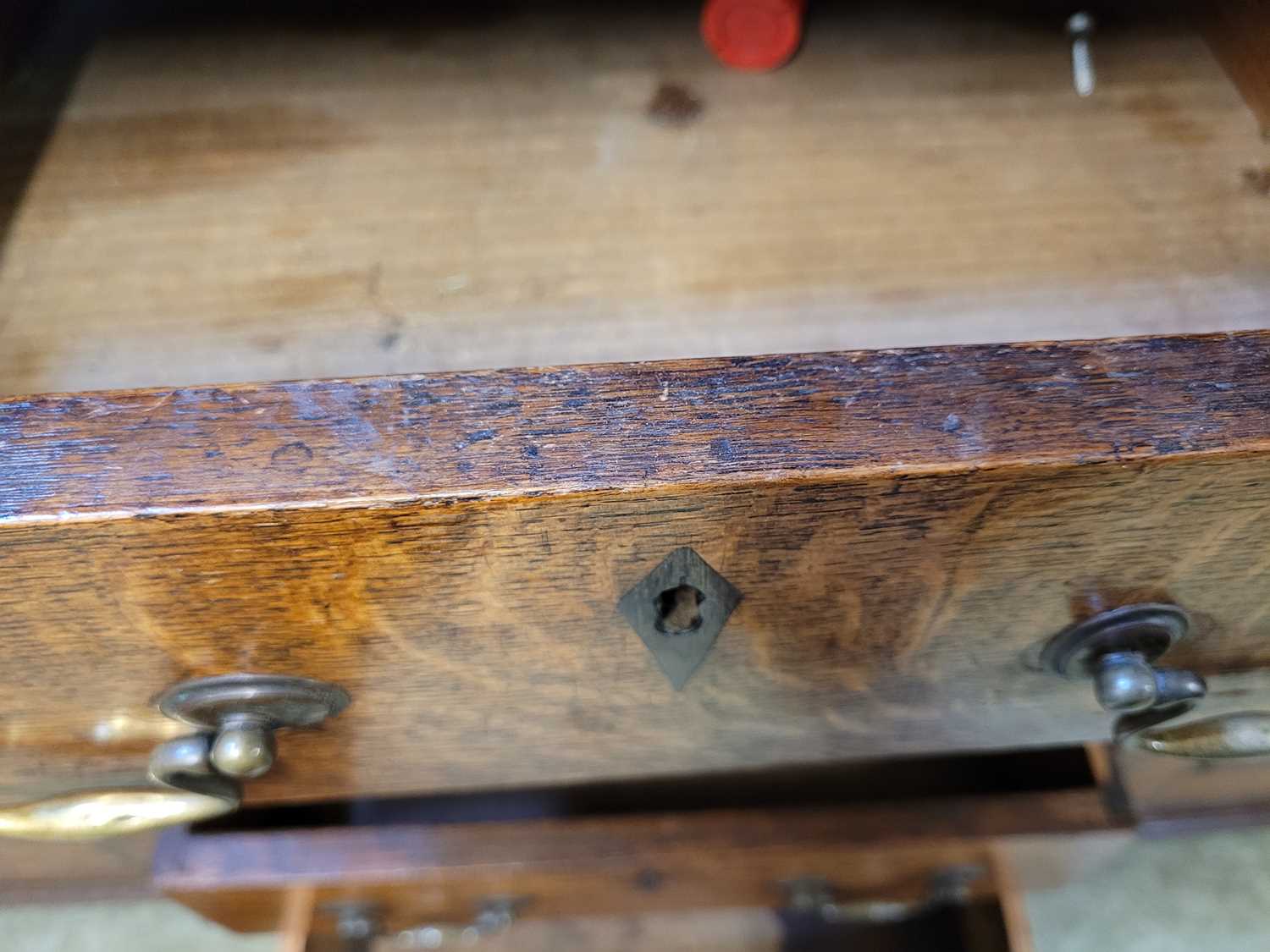 A George III oak Welsh dresser, with cavetto moulded pediment above the boarded back with three - Image 11 of 39