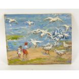 Albert Abram Gittleson (Scottish, Fl: 1911 - 1943), children feeding seagulls, signed, oil on