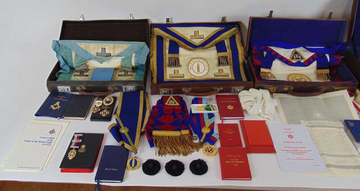 A collection of Masonic regalia, principally Warwickshire, to include numerous silver and silver - Image 2 of 13