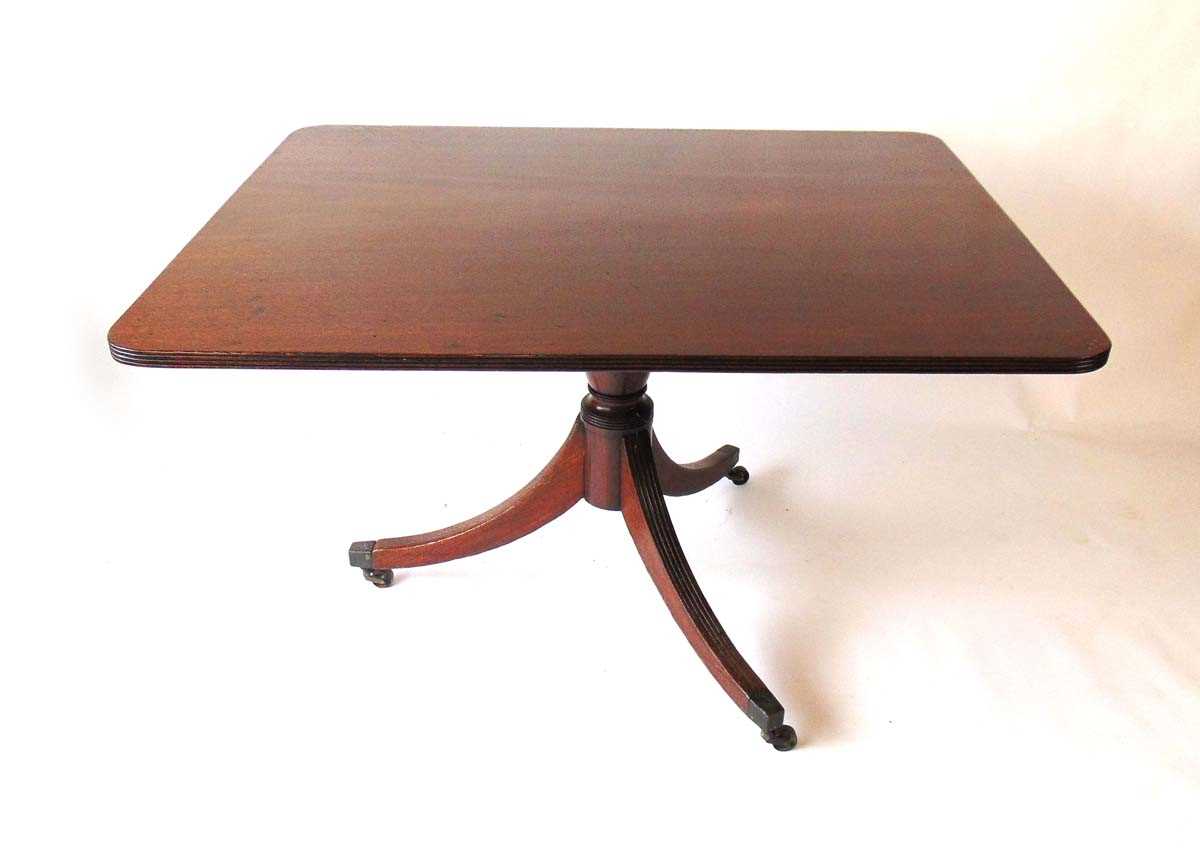 A Regency mahogany tilt top breakfast table, the rectangular top with rounded corners and lip - Image 4 of 4