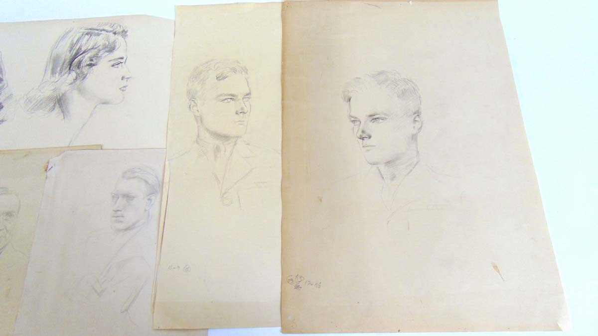 Alfred Kingsley Lawrence RA, RP, (1893 - 1978), a small portfolio of loose pencil sketches, some - Image 2 of 4