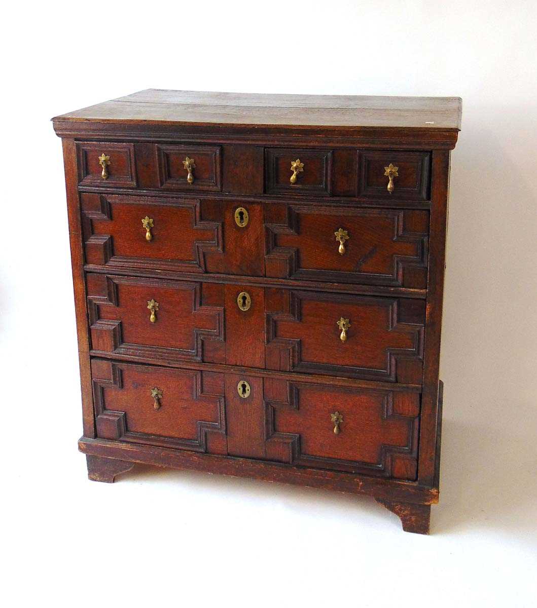 A 19th century oak chest of drawers, with an arrangement of two short over three long graduated - Image 3 of 4