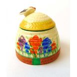 A Clarice Cliff Crocus pattern honey pot, printed marks, 7.5cm high