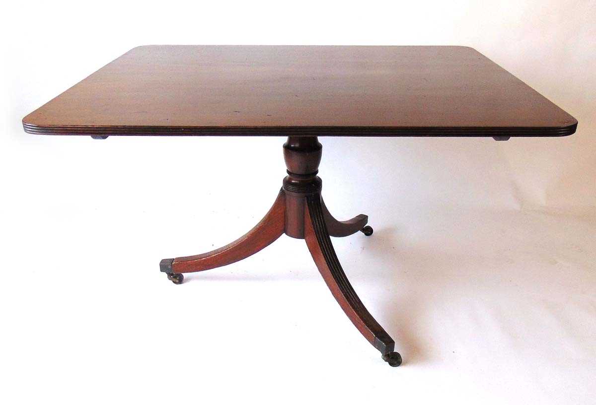 A Regency mahogany tilt top breakfast table, the rectangular top with rounded corners and lip - Image 3 of 4