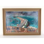 Boyd (20th century) 'Brixham Breakwater', signed and dated 57, oil on canvas, titled verso, 51cm x