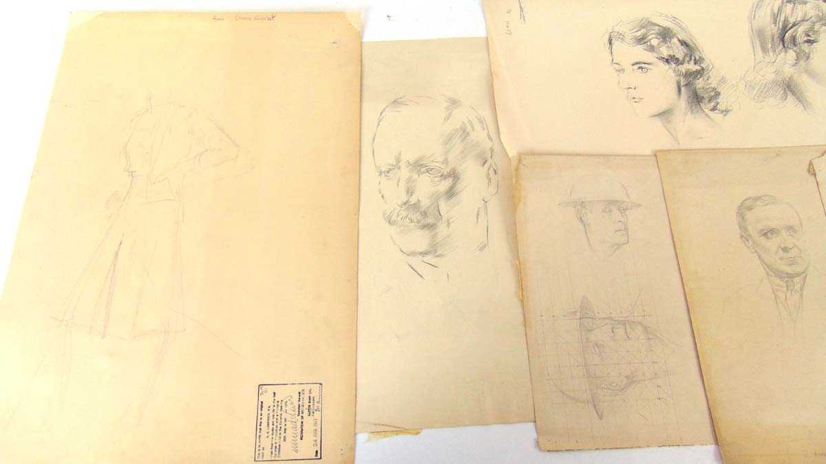 Alfred Kingsley Lawrence RA, RP, (1893 - 1978), a small portfolio of loose pencil sketches, some - Image 4 of 4