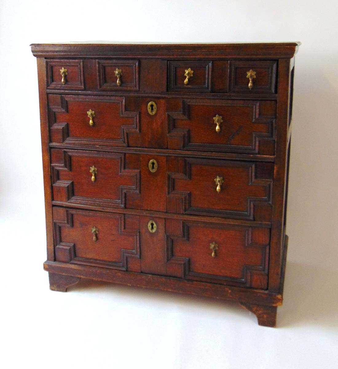 A 19th century oak chest of drawers, with an arrangement of two short over three long graduated - Image 4 of 4