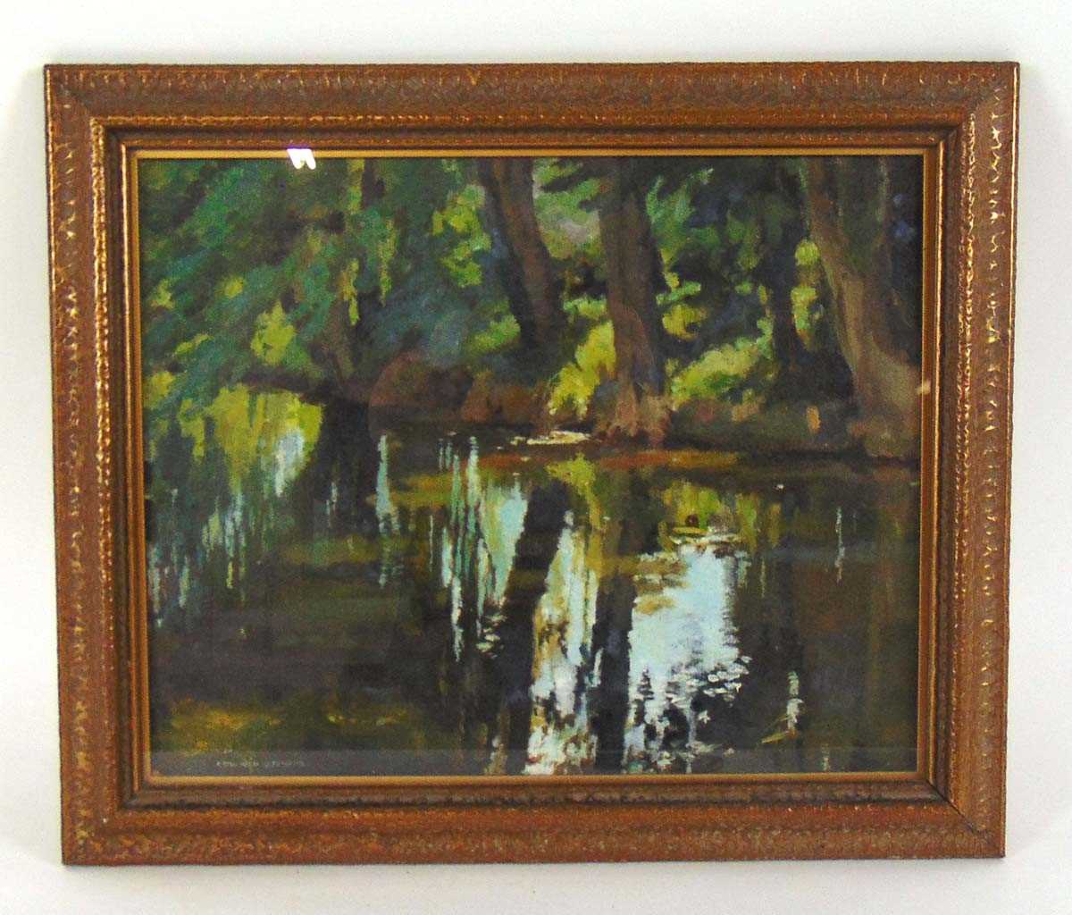 Edward Osmond (1900 - 1981), a shady river, signed, oil on artists board, 26.5cm x 33cm