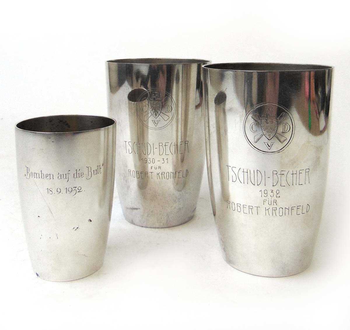 A pair of tall German silver beakers and a matching smaller beaker, Wagner & Sohn, the taller each - Image 2 of 2