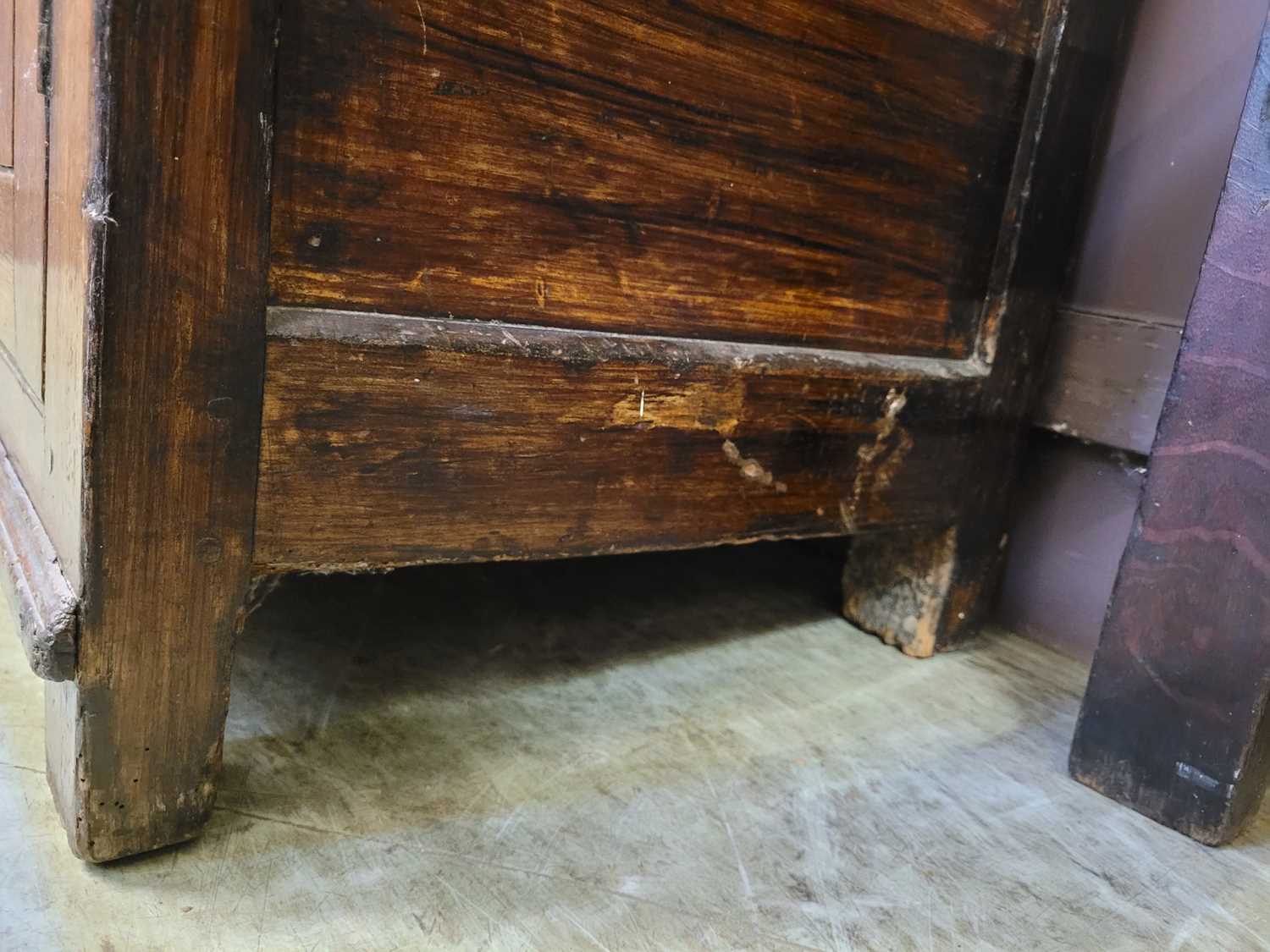 A George III oak Welsh dresser, with cavetto moulded pediment above the boarded back with three - Image 37 of 39
