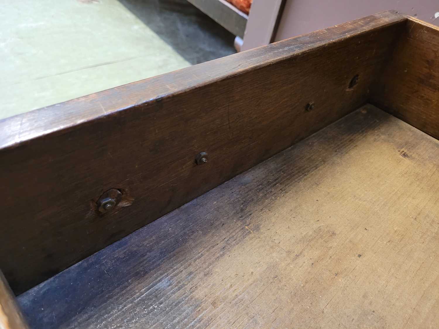 A George III oak Welsh dresser, with cavetto moulded pediment above the boarded back with three - Image 8 of 39