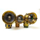 Lucas Calcia Major, Calcia Cadet & Colonia brass carbide lights, each with traces of silver plate,