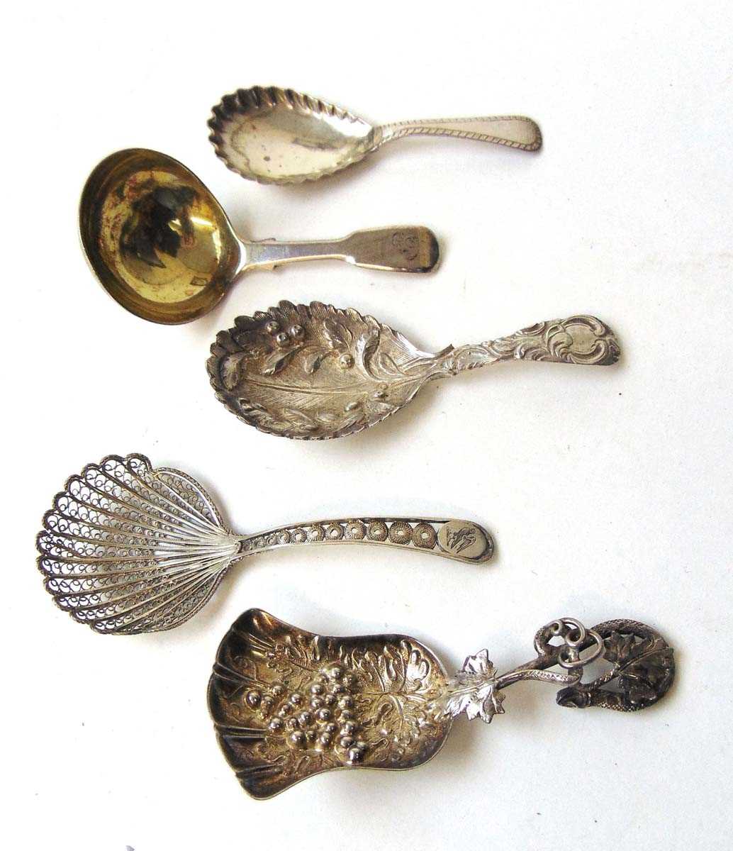 Three assayed silver tea caddy spoons, comprising makers William Eley I & William Fearn, London