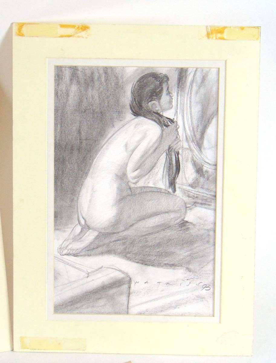 John Watkins (British, contemporary), 'The Bed', signed and dated 93, pencil sketch, 24.5cm x - Image 5 of 5