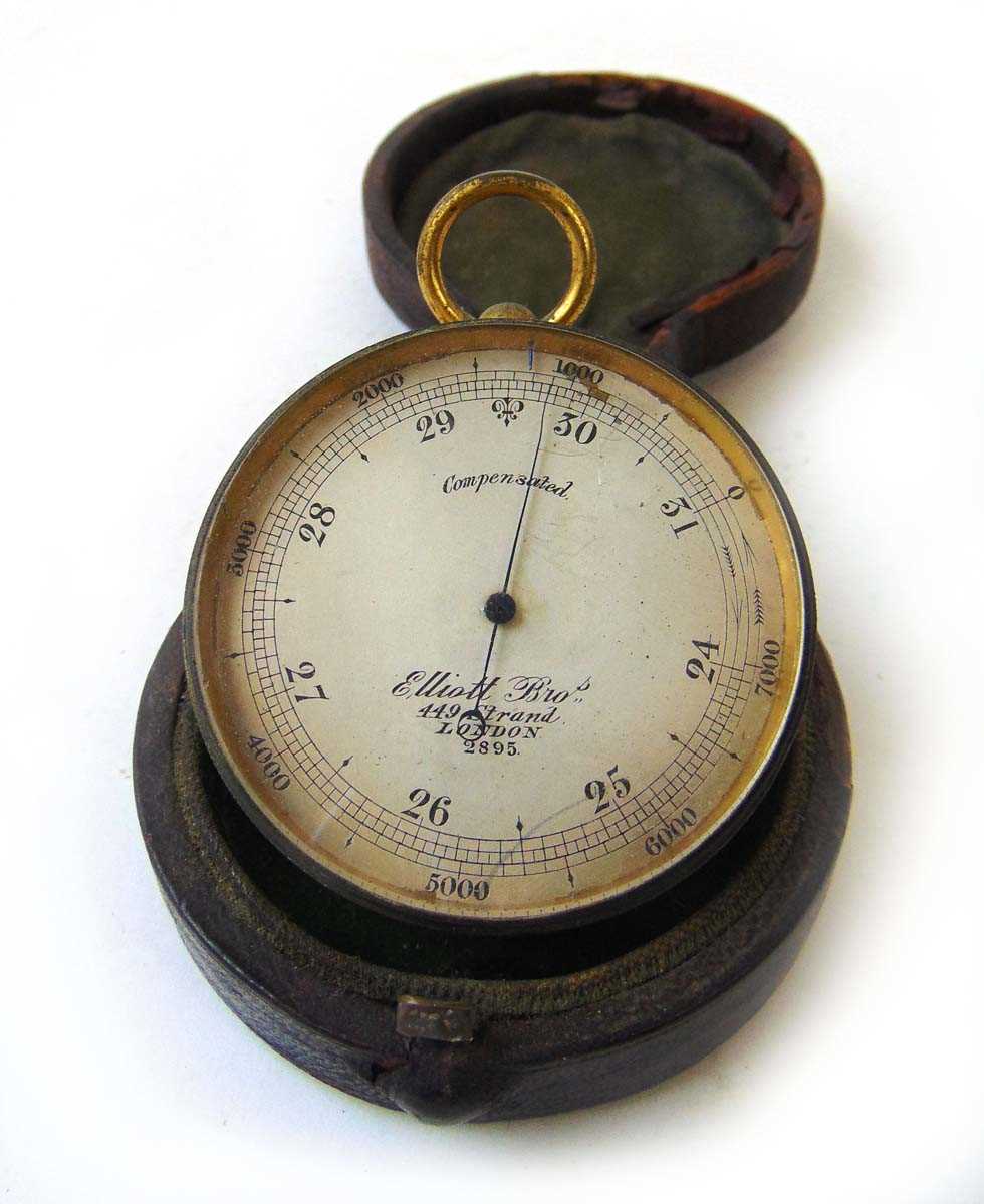 A 19th century compensated pocket barometer, the silvered dial inscribed for ' Elliot Bros, 449