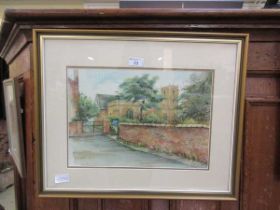 A framed and glazed watercolour titled 'St Mary The Virgin - Stoneleigh' signed bottom left Glenda