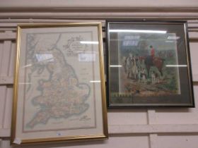 A framed and glazed map from the Hampton Hunt Series Foxhound Hunts of Great Britain together with a