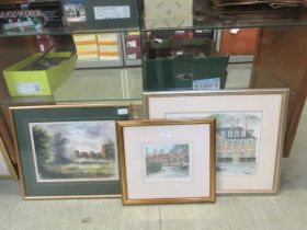 A framed and glazed print of Bridge End - Warwick along with a framed and glazed watercolour of a