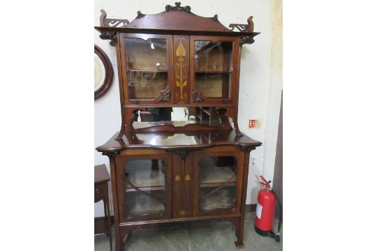 An Edwardian mahogany inlaid cabinet having a two door glazed top section, the base having two - Image 2 of 2