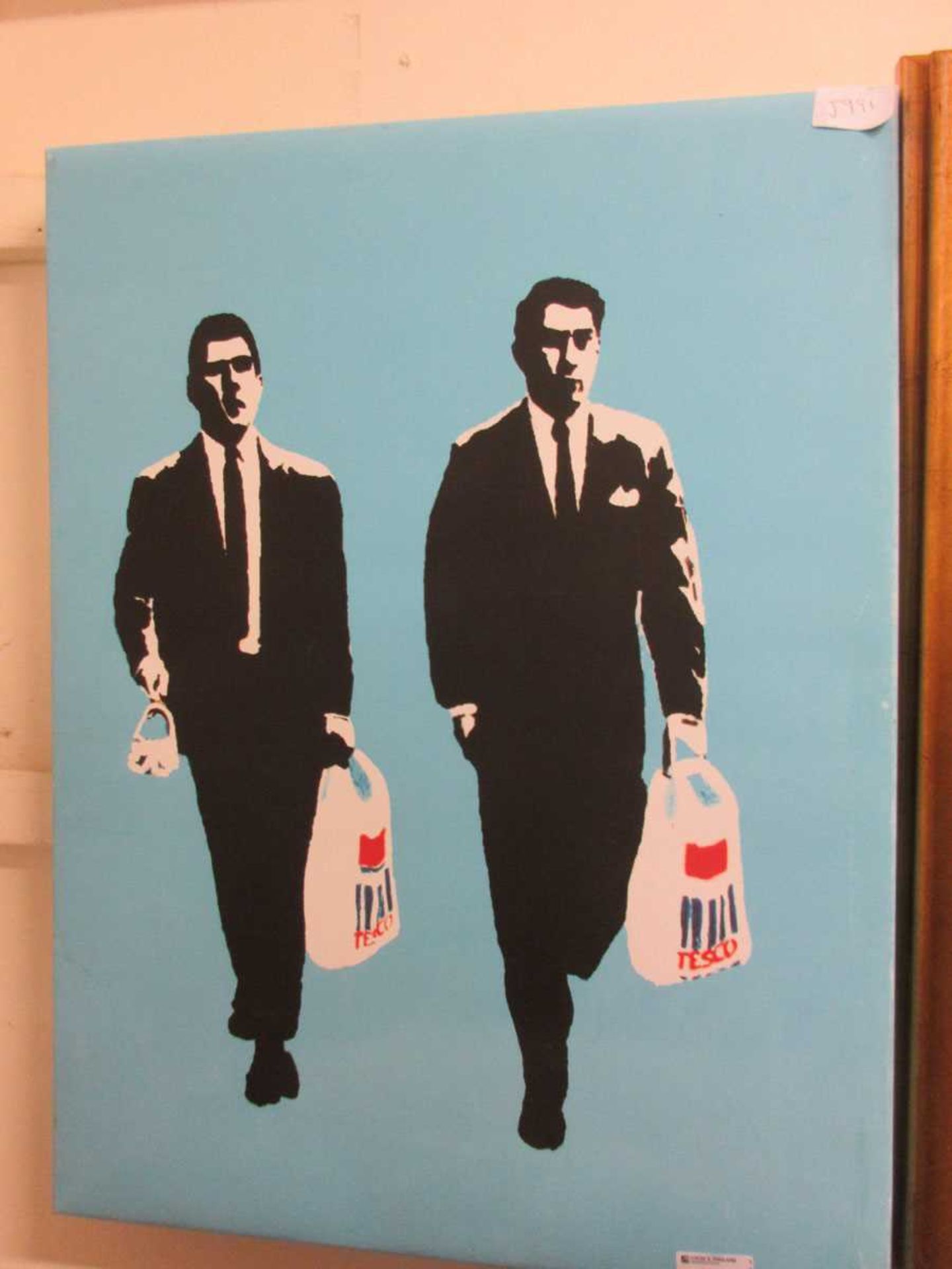 A Banksy print on stretched canvas, Tribute to Kray Twins