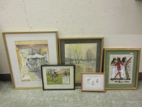 A selection of framed and glazed artworks to include prints, watercolours, Egyptian print, etc