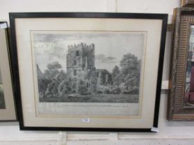 A framed and glazed engraving, of a view of the ruins of chapel at Stanton-Harcourt in the county of