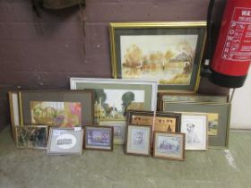 A quantity of artwork to include watercolours, prints etc
