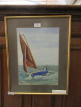 A framed and glazed watercolour titled 'Full and Bye to Poole' by Wally Saunders, signature not