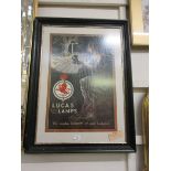 A Lucas Lamps framed and glazed advertising print 'We make light of our labor' Appears to be a later