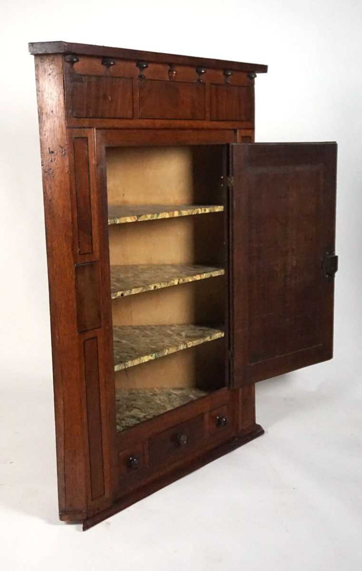 A provincial 19th century oak wall mounted corner cupboard, the door with inlaid ebony shield - Image 12 of 12